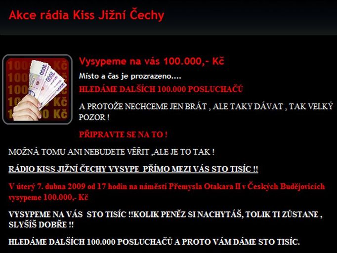 Rádio akci propagovalo na svém webu