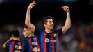 Robert Lewandowski slaví gól v zápase LM Barcelona - Viktoria Plzeň