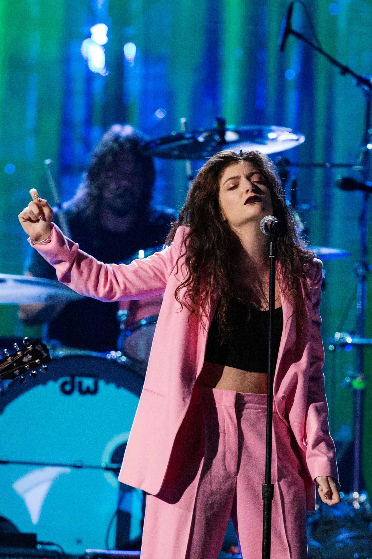 Singer Lorde performs with remaining members of band Nirvana after it was inducted during 29th annual Rock and Roll Hall of Fame Induction Ceremony in Brooklyn, New York