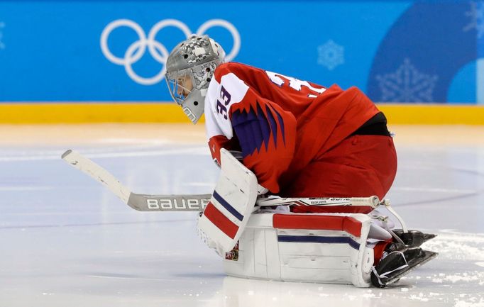 Pavel Francouz ve čtvrtfinále Česko - USA na ZOH 2018