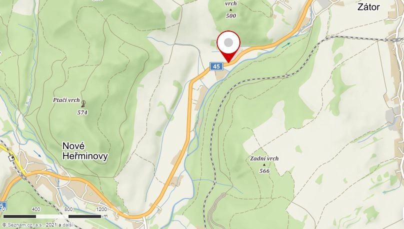 Mapa nehodových míst I/45 Nově Heřminovy