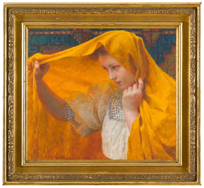Vlaho Bukovac: Dívka v oranžovém šálu, 1909, prodáno za 3,35 milionu korun.