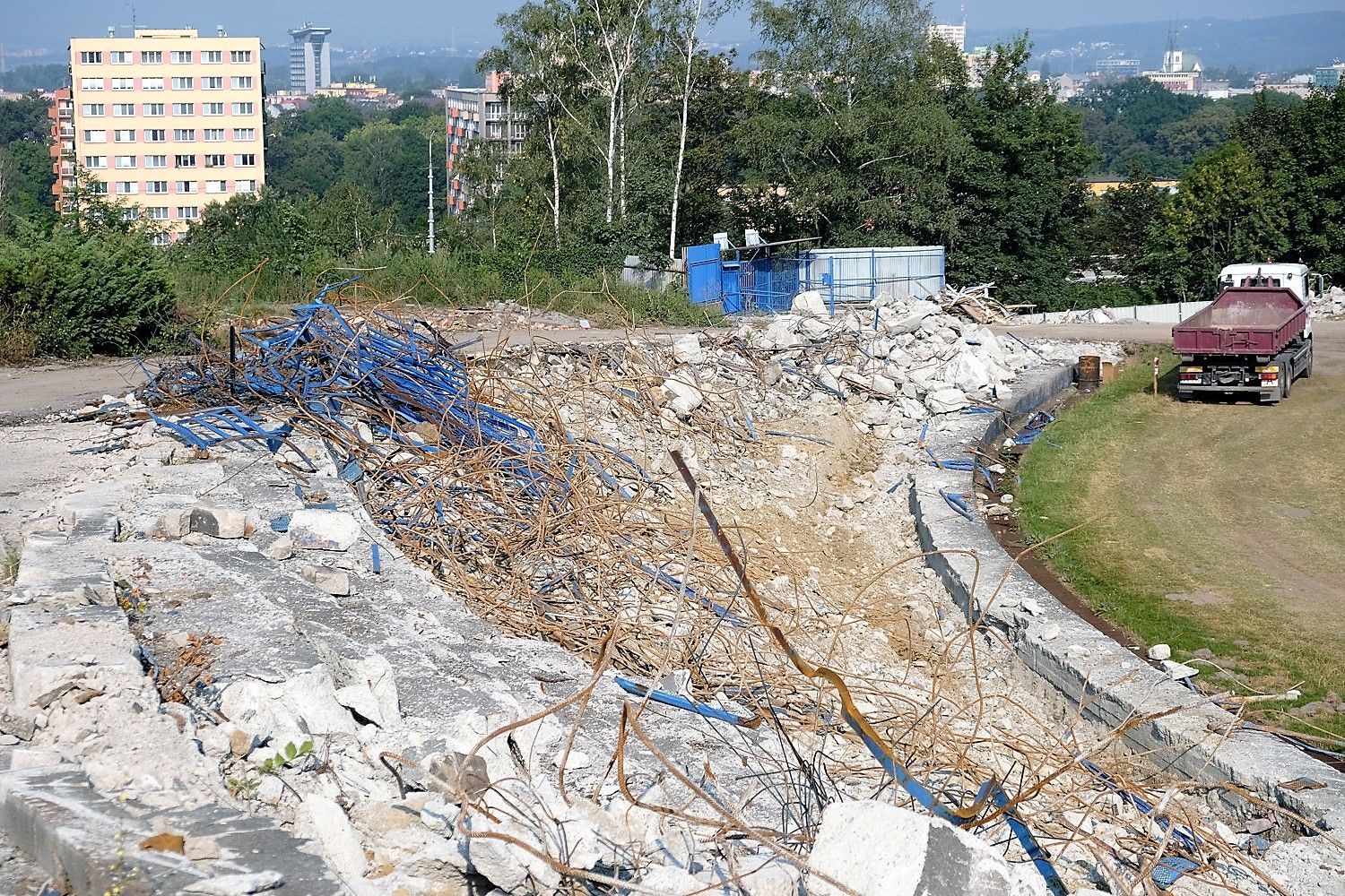 Zbourané stadion Baníku Bazaly na konci července 2018