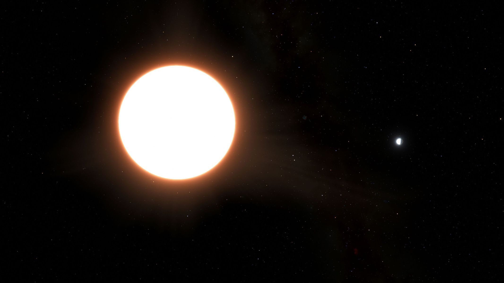Umělecká představa exoplanety LTT9779b obíhající kolem své hvězdy