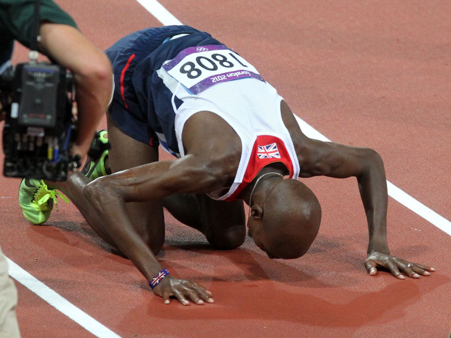 Mohamed Farah po běhu na 10 tisíc metrů, atletika na olympijských hrách v Londýně 2012