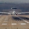 A NATO AWACS aircraft takes-off for a flight to Poland from the AWACS air base in Geilenkirchen