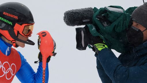 Federica Brignoneová v cíli kombinačního slalomu na ZOH 2022 v Pekingu