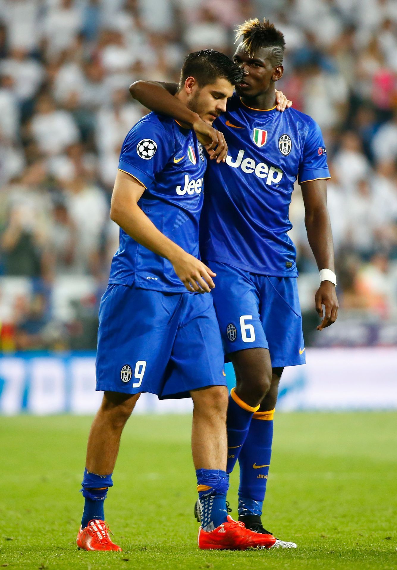 Paul Pogba a Alvaro Morata v semifinále Ligy mistrů 2015