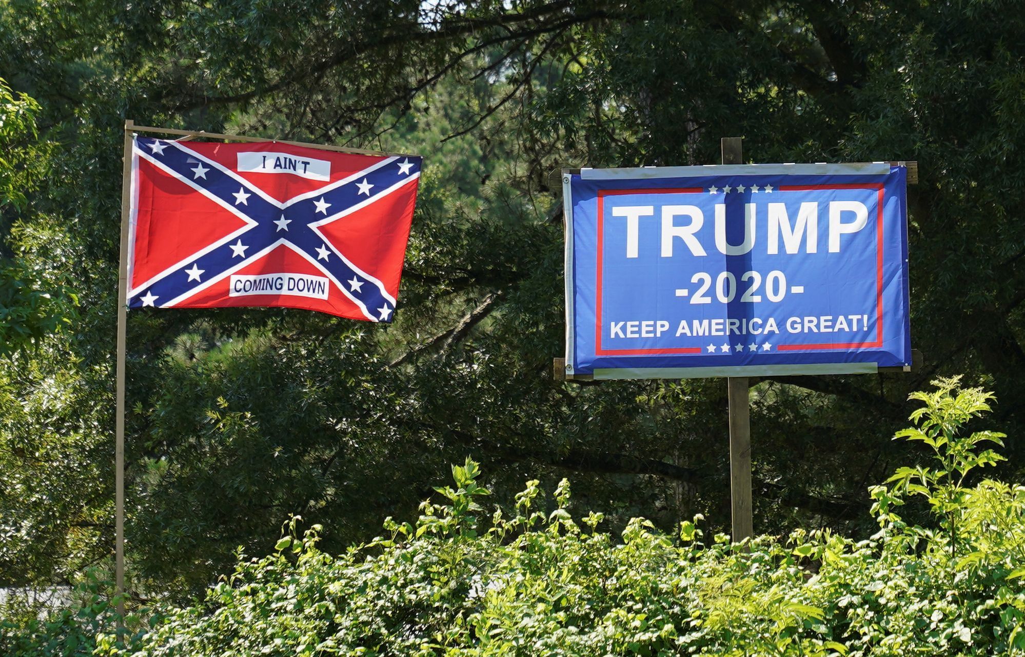 vlajka, konfederace, Donald Trump, plakát, volby, 2020, USA, prezident