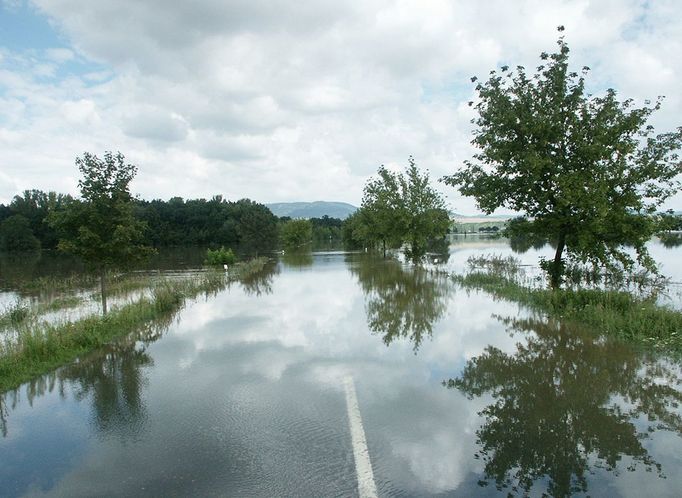 Rozliv Labe k Ohři pod obcí Travčice – Terezínsko (15. 8. 2002)