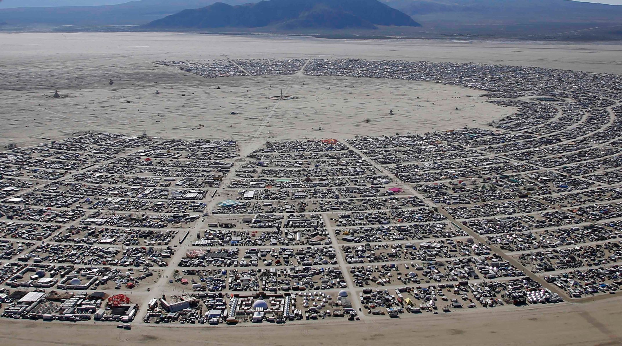 An aerial view during the Burning Man 2014 &quot;Caravansary&quot; arts and music festival in the Black Rock Desert of Nevada