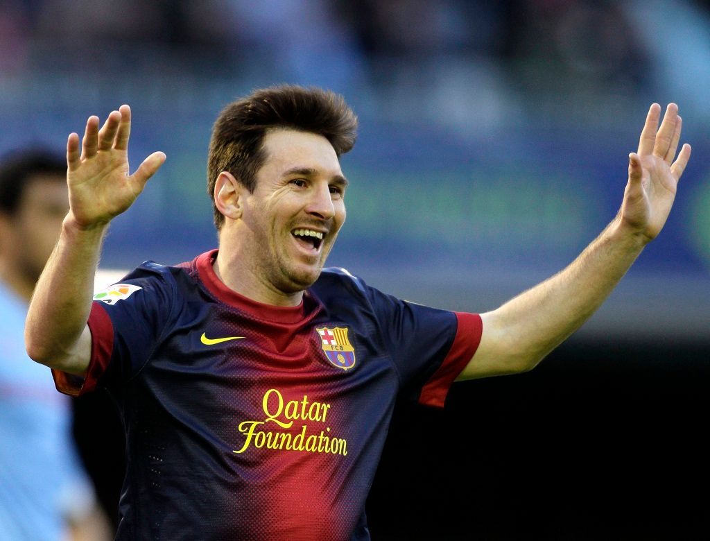 Lionel Messi slaví branku na hřišti Celty Vigo