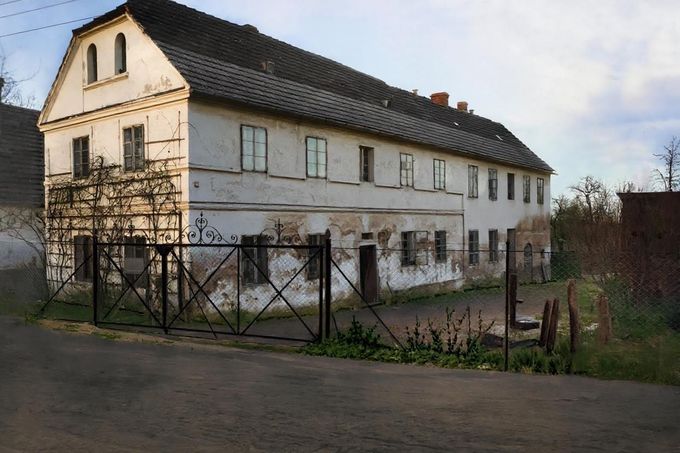 Dům sériového vraha Karla Denkeho v Münsterbergu, Slezsko, 1925. Kolorováno