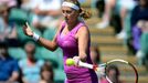 Petra Kvitová v zápase 1. kola v Eastbourne, v němž prohrála s Ruskou Makarovovou