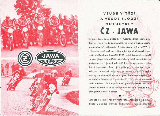 Reprofoto reklamní tiskoviny Jawa z roku 1953