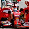 Ferrari Formula One driver Alonso of Spain performs a pit stop during the first practice session of the Spanish F1 Grand Prix at the Barcelona-Catalunya Circuit in Montmelo