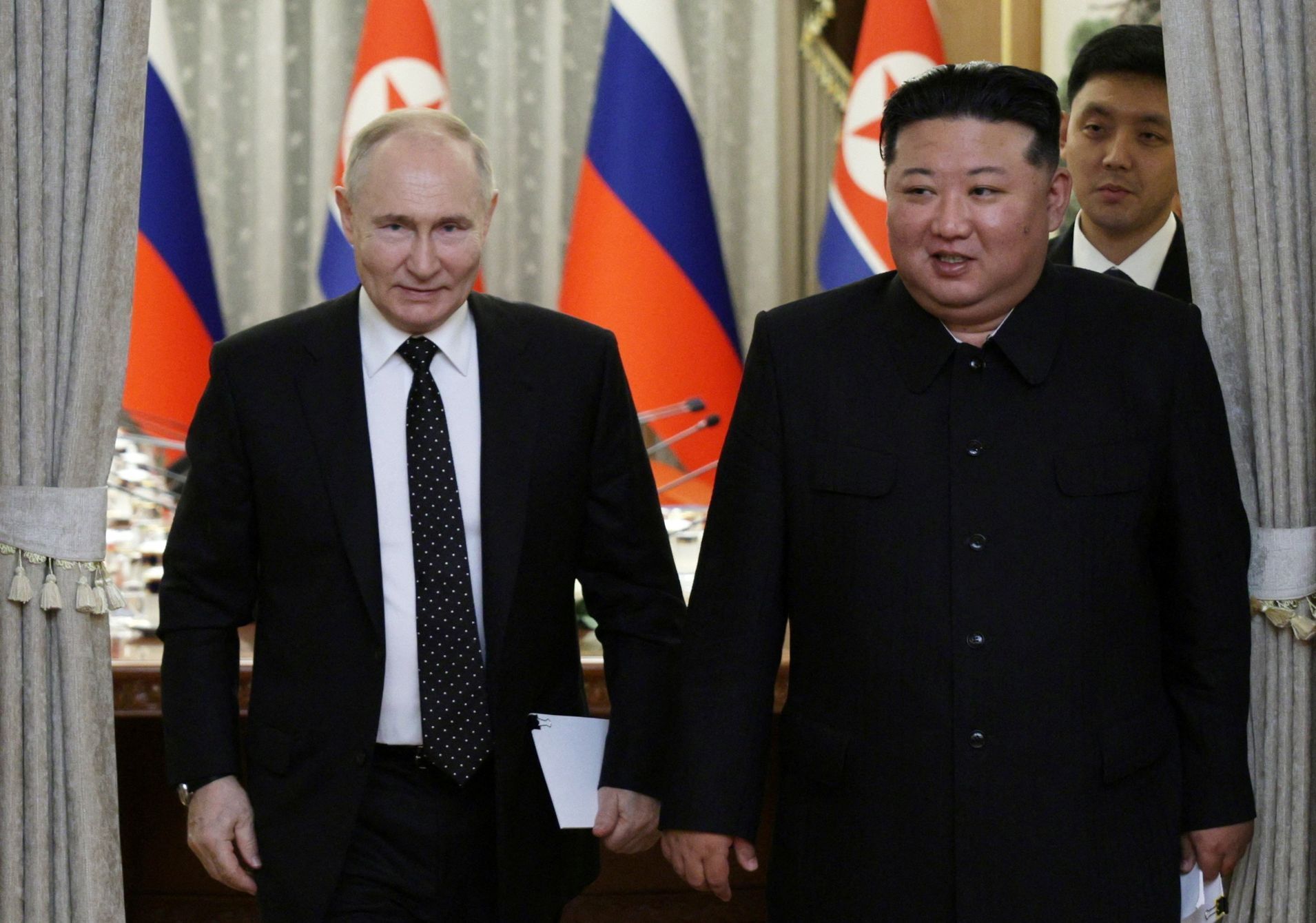 Ruský prezident Vladimir Putin, vůdce KLDR Kim Čong-un