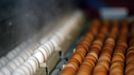 Eggs are cooked in hot steam before being painted on at the Beham coloured eggs company in Thannhausen, near Augsburg March 18, 2013. Beham is Bavaria's biggest coloured eggs producer and has stepped up its production to 200,000 eggs per day to meet the high demand ahead of Easter. REUTERS/Michael Dalder (GERMANY - Tags: RELIGION SOCIETY FOOD) Published: Bře. 18, 2013, 12:31 odp.