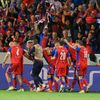 Hráči Plzně slaví gól v odvetě 4. předkola LM Plzeň - Karabach