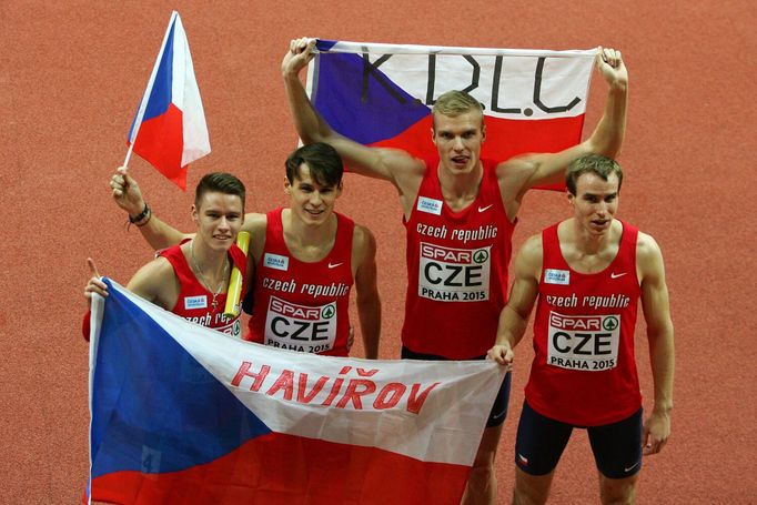 HME 2015 Praha: bronzová štafeta na 4x400 m: Daniel Němeček, Patrik Šorm, Jan Tesař a Pavel Maslák