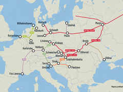 Mapa ropovodů v Evropě