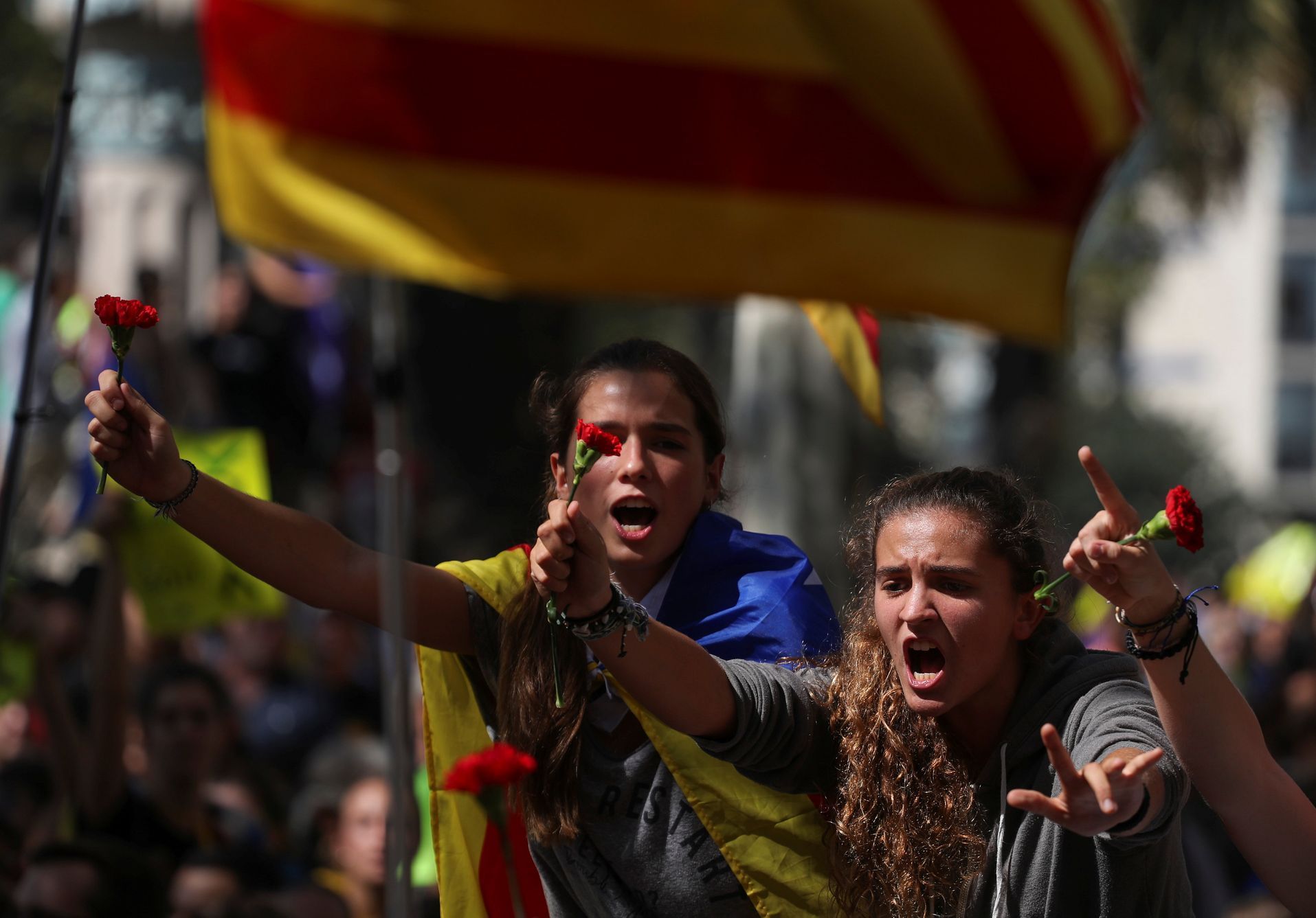Protesty na podporu referenda o nezávislosti Katalánska.