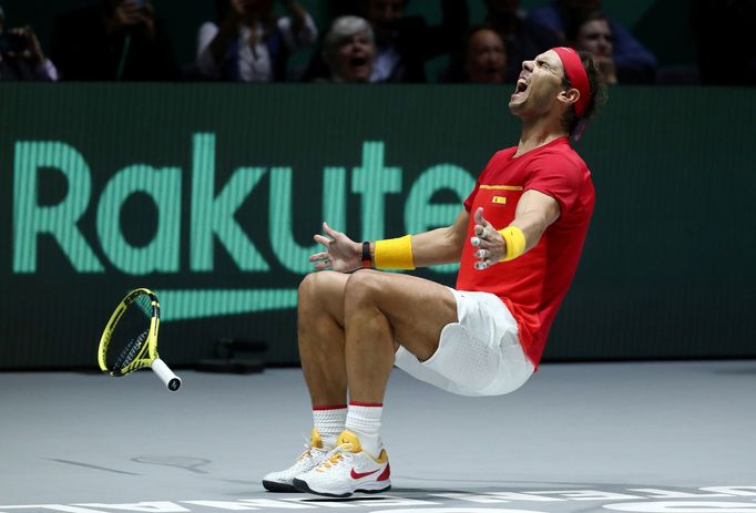 Tennis - Davis Cup Finals - Final - Caja Magica, Madrid, Spain - November 24, 2019   Spain's Rafael Nadal celebrates after winning his match against Canada's Denis Shapov