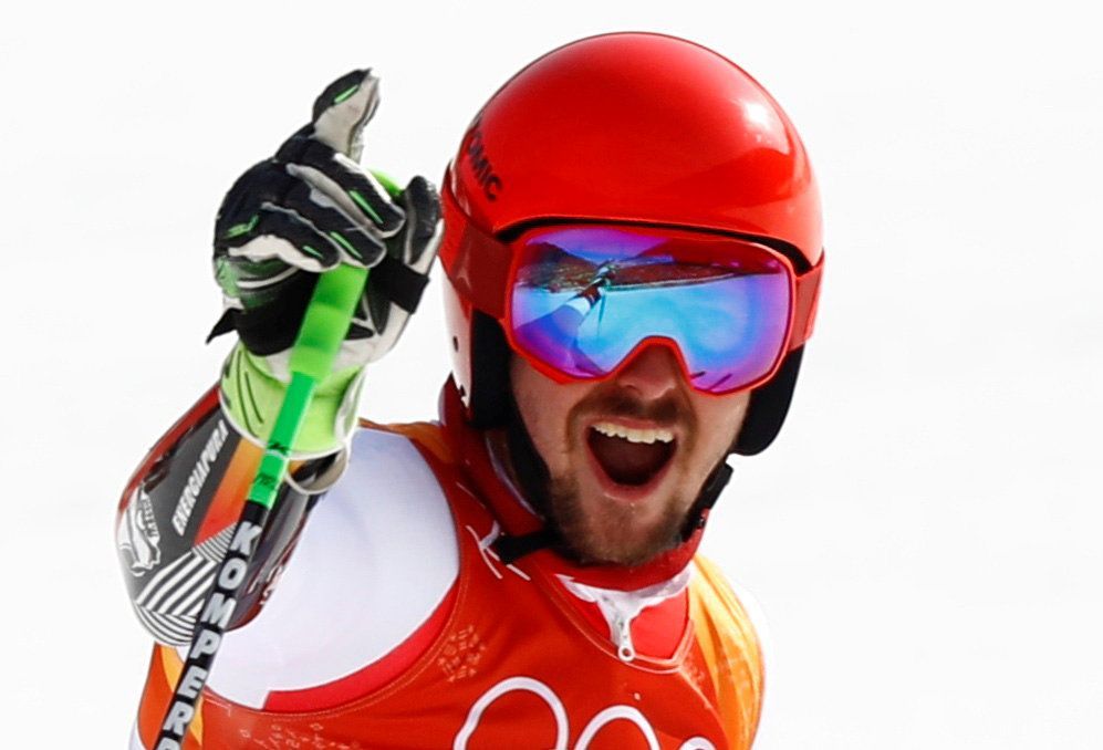 Marcel Hirscher v obřím slalomu na ZOH 2018