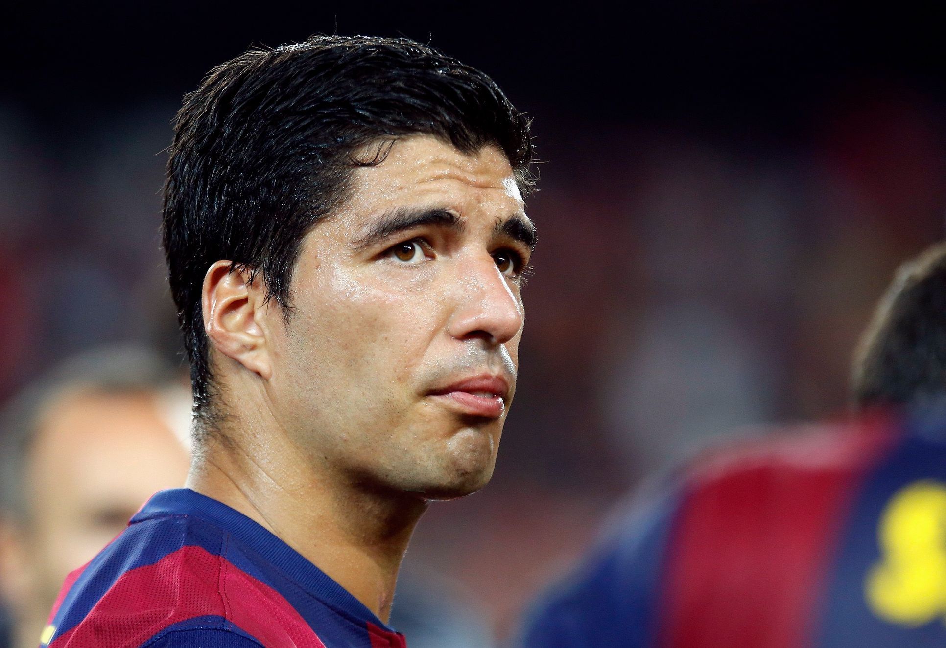 Barcelona's Suarez looks on after winning the Joan Gamper Trophy soccer match against Mexico's Club Leon at Nou Camp stadium in Barcelona