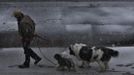 A man walks with his dogs under snow during the arrival of Nor'easter, also known as a northeaster storm, in Jersey City, New Jersey, November 7, 2012. A wintry storm dropped snow on the Northeast and threatened to bring dangerous winds and flooding to a region still climbing out from the devastation of superstorm Sandy. REUTERS/Eduardo Munoz (UNITED STATES - Tags: ENVIRONMENT DISASTER) Published: Lis. 7, 2012, 10:38 odp.