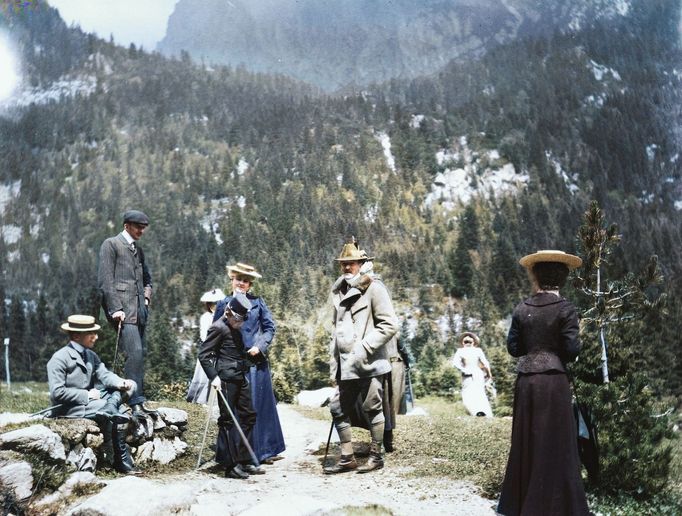 Rainerova chata, Vysoké Tatry, 1901. Kolorovaný archivní snímek z tatranského pohoří na Slovensku.