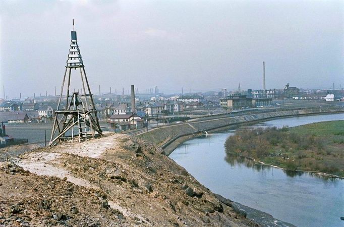 Moravská Ostrava, řeka Ostravice, rok 1936