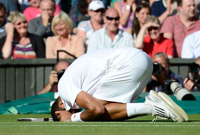 Francouzský tenista Jo-Wilfried Tsonga v semifinále Wimbledonu 2012.