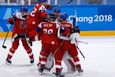 Čeští hokejisté slaví vítězství ve čtvrtfinále s USA na ZOH 2018