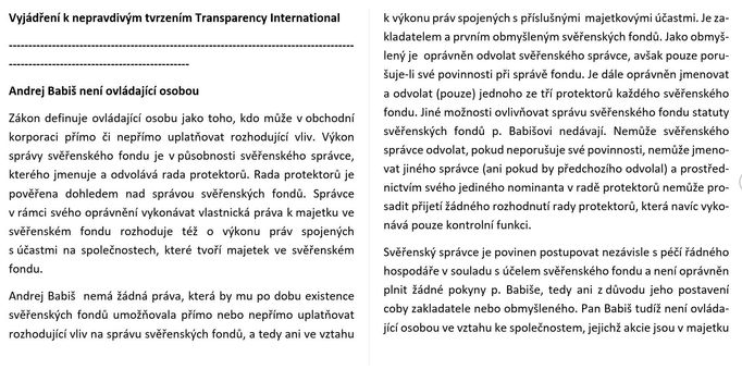 Vyjádření správců svěřenských fondů ke zprávě Transparency International.