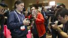 Robert Price demonstrates a TREWGrip keyboard is shown during &quot;CES Unveiled,&quot; a media preview event to the annual Consumer Electronics Show (CES), in Las Vegas,