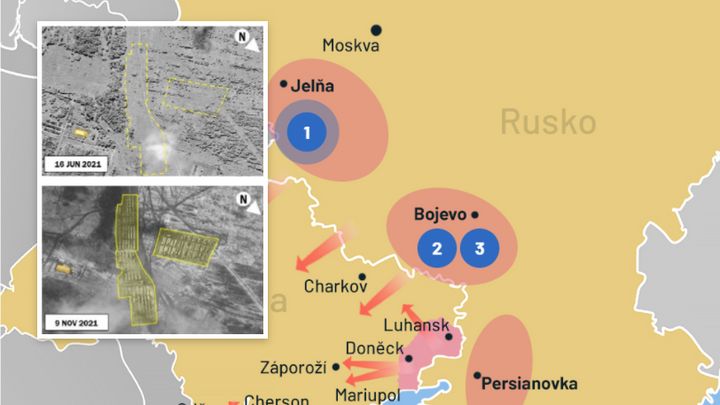 Tudy může vést invaze. Satelity odhalují polohu ruských vojsk u hranic s Ukrajinou; Zdroj foto: Aktuálně.cz