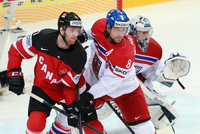 MS 2015: Česko - Kanada: Jan Hejda (8), Ondřej Pavelec - Sean Couturierc