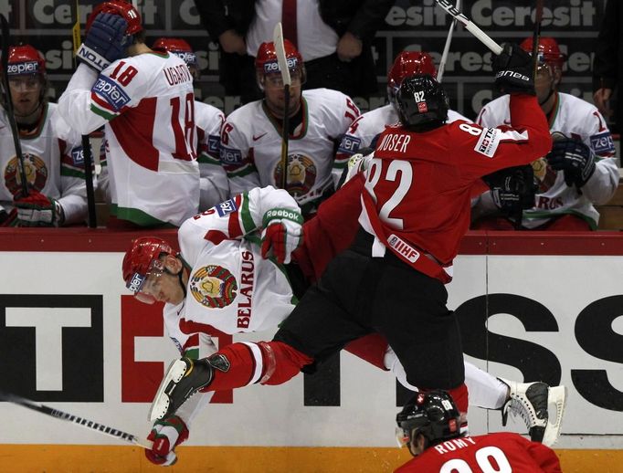 MS v hokeji 2012: Švýcarsko - Bělorusko (Moser, Kolcov)