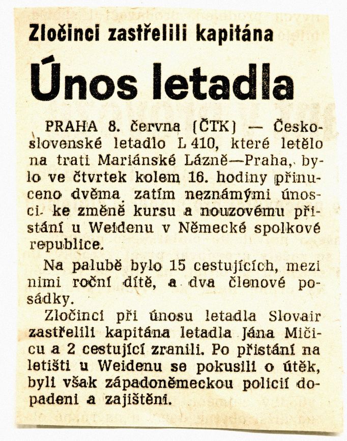 Dnes uplynulo 50 let od únos letadla ČSA do NDR v roce 1972.