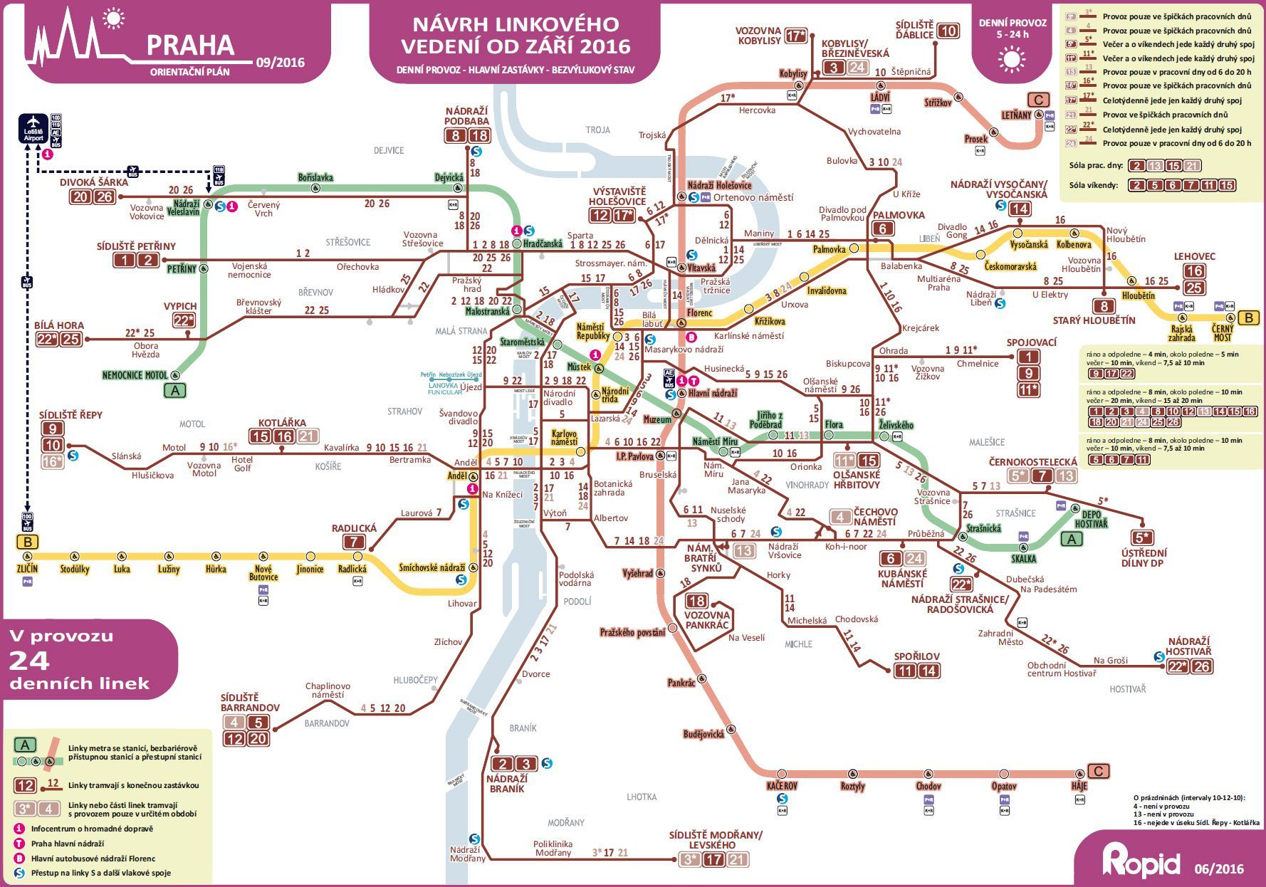 mapa - Linkové vedení tramvají od září 2016