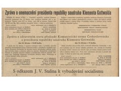 Zpráva o zdravotním stavu umírajícího Klementa Gottwalda v Rudém právu 14.3.1953