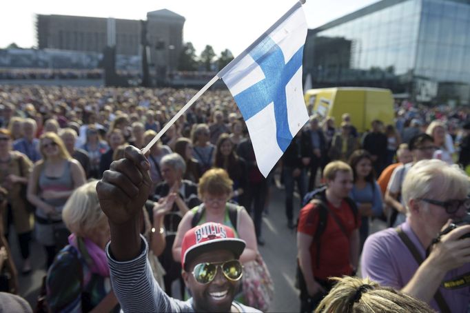 Demonstrace za multikulturalismus v Helsinkách.