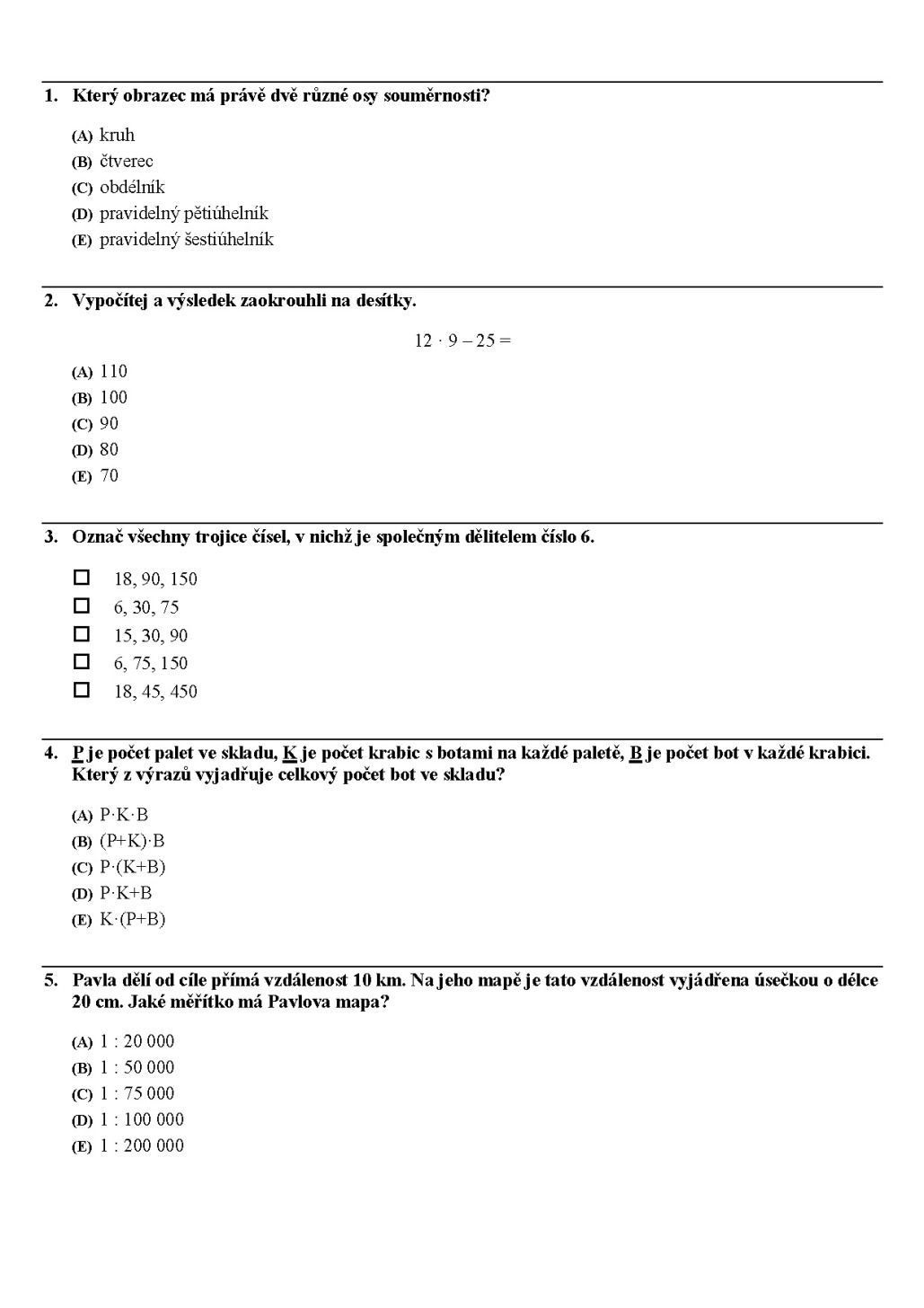 Pilotní zadání testu z matematiky pro celoplošné testování žáků 9. tříd - 3