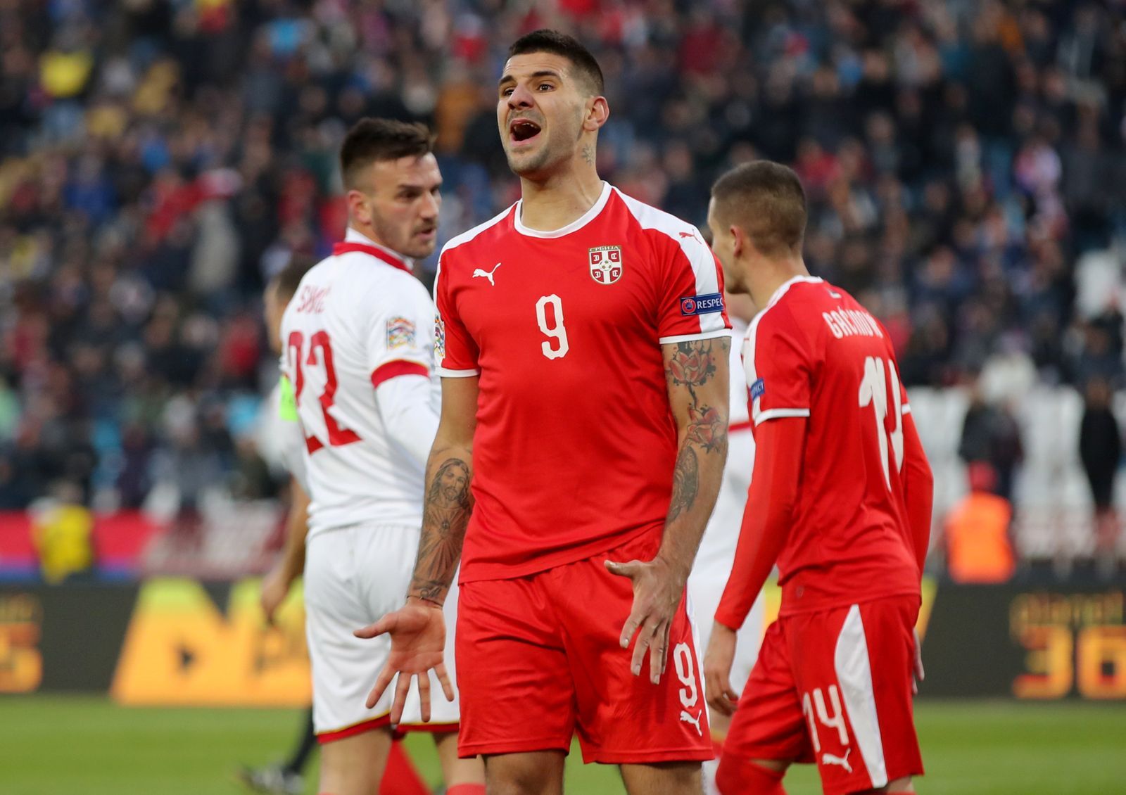 fotbal, Liga národů 2018, Srbsko - Černá Hora, Aleksandar Mitrovič po neproměněné penaltě