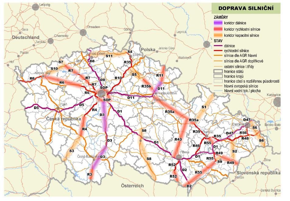 Mapa: Prioritních dálničních koridorů