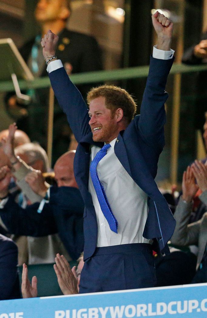 Britain's Prince Harry celebrates an England try Reuters / Russell Cheyne Livepic