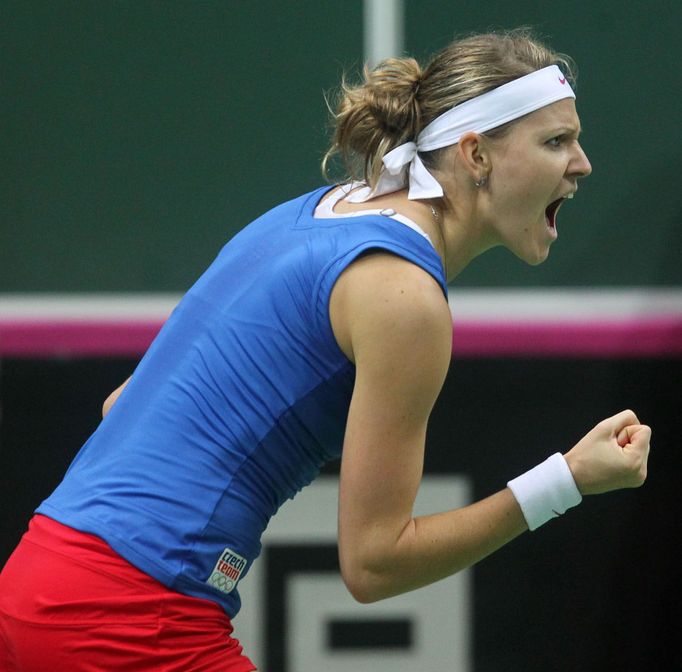 Česká tenistka Lucie Šafářová ve finále Fed Cupu 2012 proti Srbce Jeleně Jankovičové.