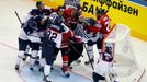 Players of Slovakia and Canada fight during the first period of their men's ice hockey World Championship group A game at Chizhovka Arena in Minsk May 10, 2014. REUTERS/V