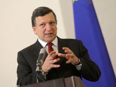 José Manuel Barroso na tiskové konferenci na Pražském hradě